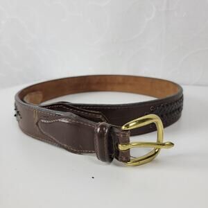 Mens Genuine Leather Belt 34 Brown Basket Weave Braided Solid Brass Buckle